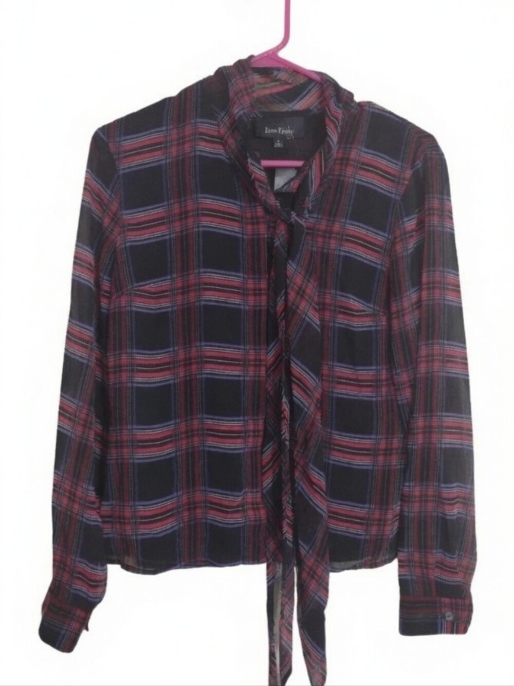 Evan Picone Sheer Plaid Blouse 6 Christmas Preppy Academia Classic Sheer Sleeves